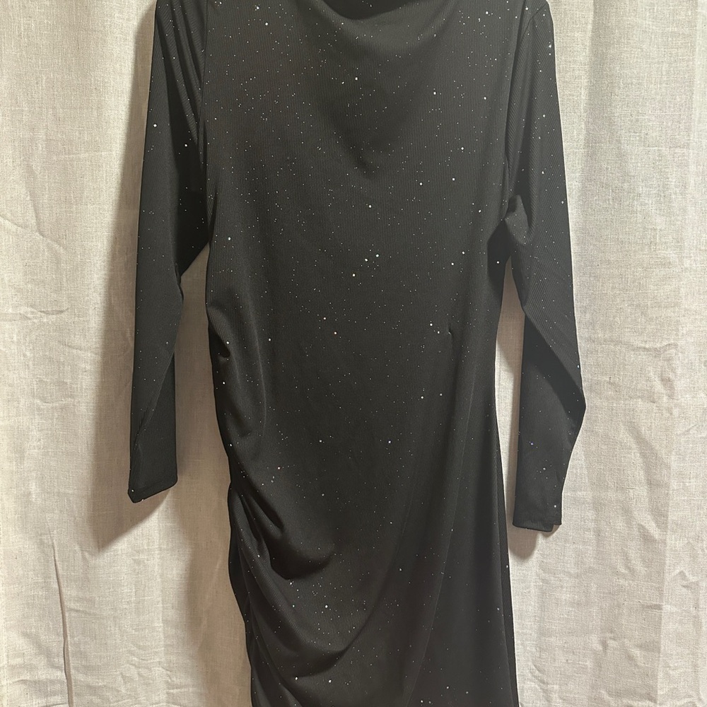 SHEIN Black Glitter Long Sleeve Ruched Side Dress